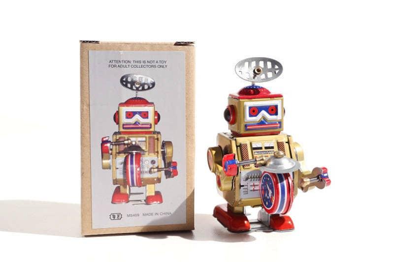 10cm Blue Tin Wind-Up Robot - Antique & Hire