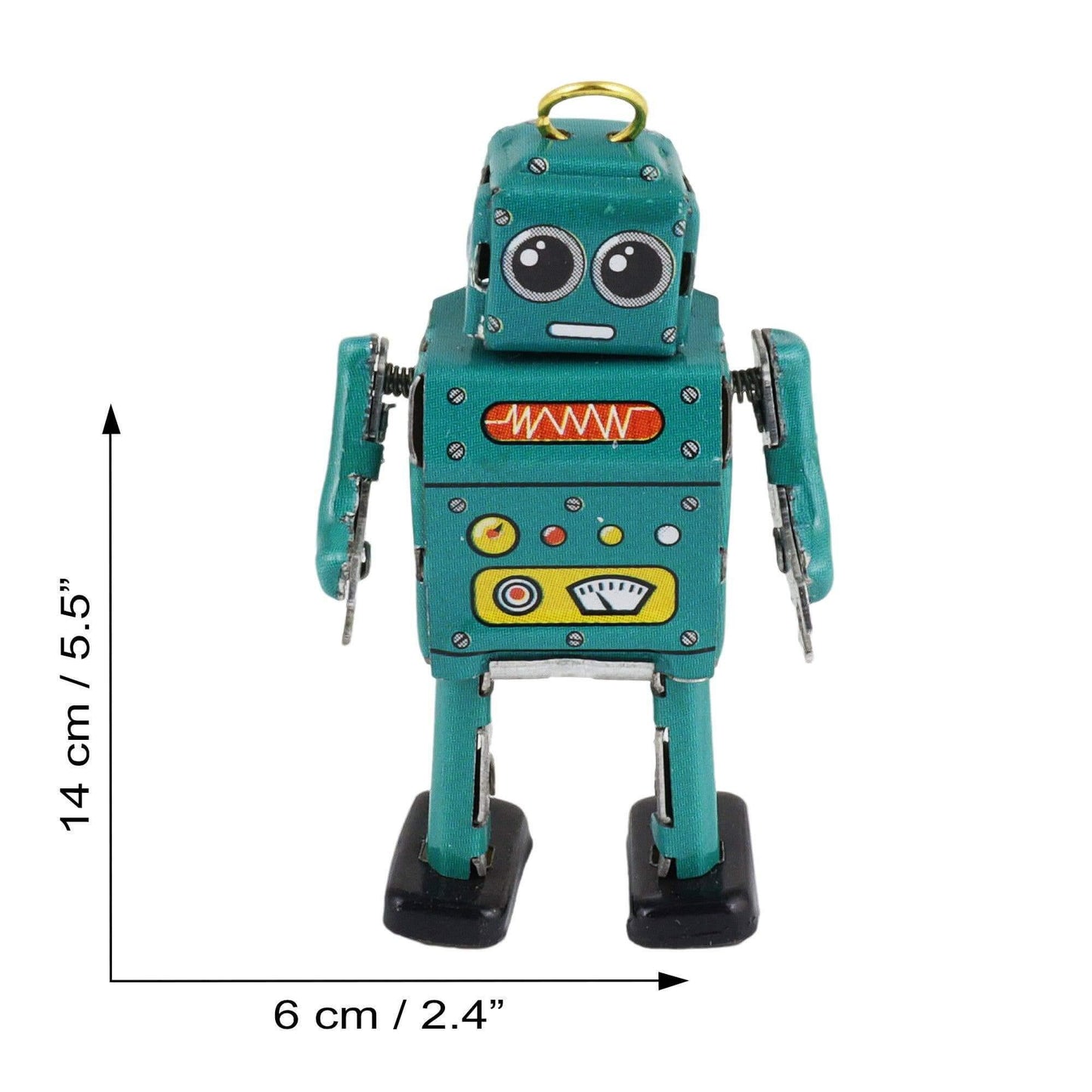 Turkis tinn-robot mini samlerfigur retro-design dekorativ hylle-bord dekorasjon, håndmalt, for samlere og pynt