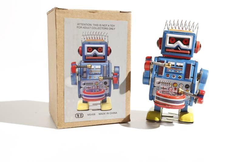 Blue Wind-Up Tin Robot - Antique & Hire