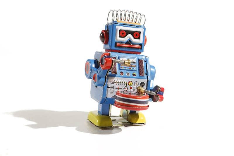 Blue Wind-Up Tin Robot - Antique & Hire