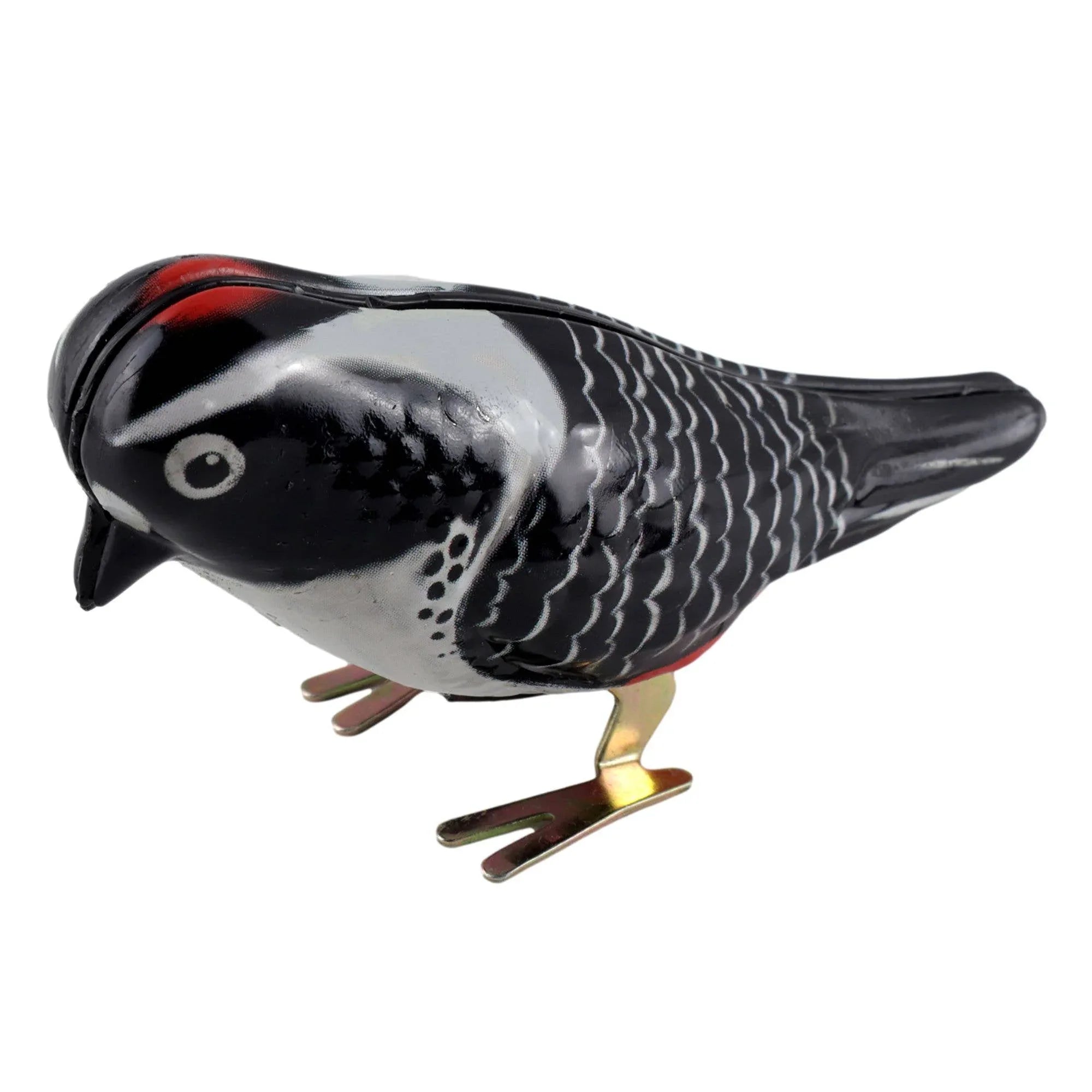 Schwarzer Blechvogel zum Aufziehen, 9 cm, bemalte Oberfläche, Uhrwerk mit Pickmechanismus, einteiliges Sammlerstück, hergestellt in Indien