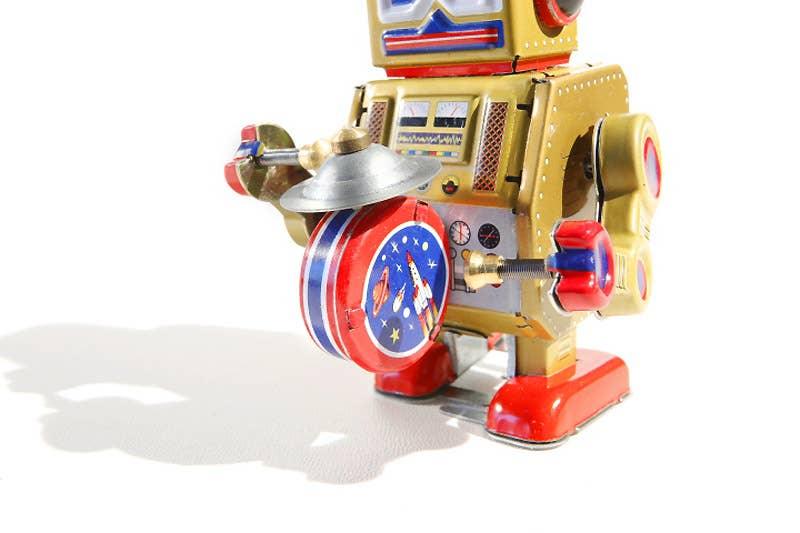10cm Blue Tin Wind-Up Robot - Antique & Hire