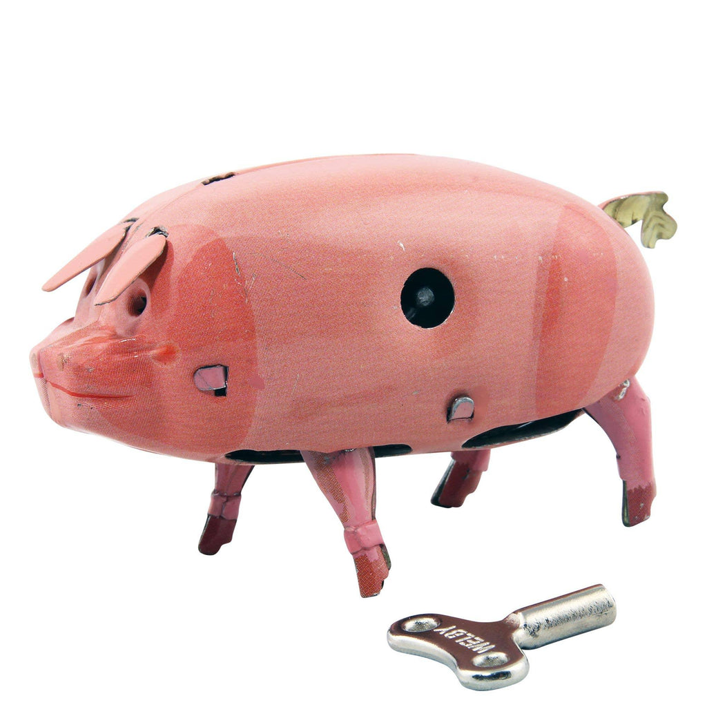 Blechspielzeug Schwein Polly rosa Blech zum Aufziehen, Sammlerstück mit lackierter, glänzender Oberfläche und nostalgischen, aufgedruckten Verzierungen, 9x5x6 cm