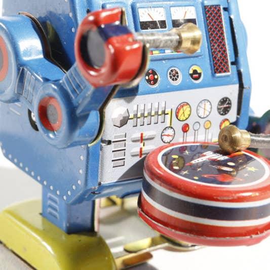 Blue Wind-Up Tin Robot - Antique & Hire