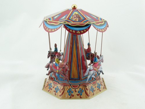 Tin Horse Carousel 12×12×10 cm painted tin miniature with vintage print new unopened in original packaging