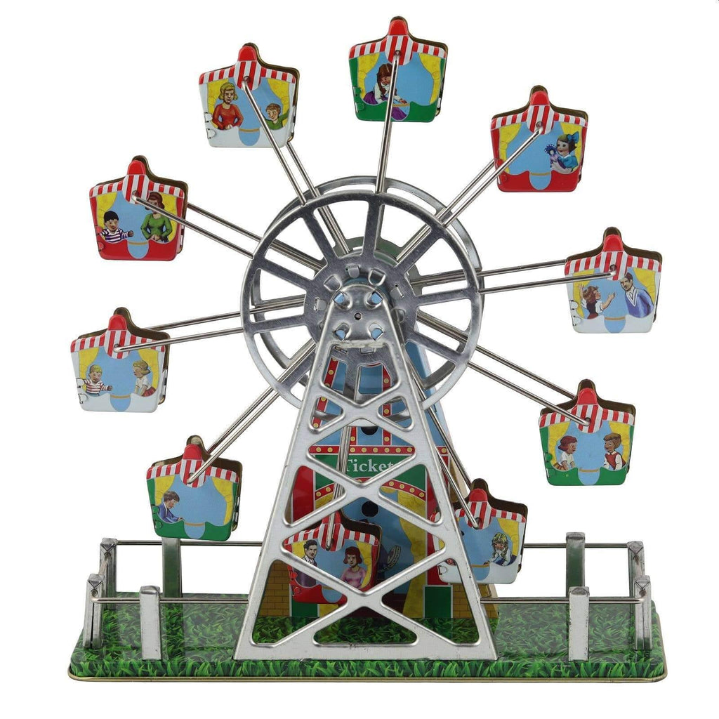 Blech-Riesenrad im alten Stil mit Spieluhr, von Hand bemalt, schönes altmodisches Aussehen mit beweglichen Gondeln