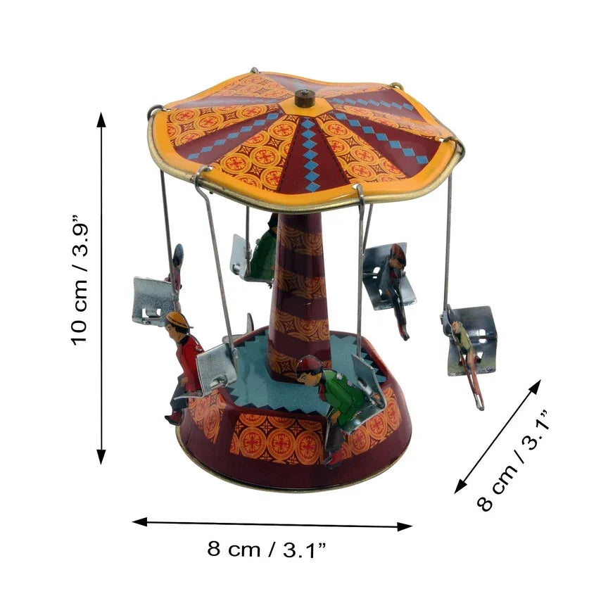 Blechspielzeug Karussell Schaukel Jahrmarkt Altmodisches Blechspielzeug 01 Miniatur, handgefertigtes Blechkarussell im altmodischen Stil.