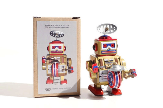 10cm Blue Tin Wind-Up Robot