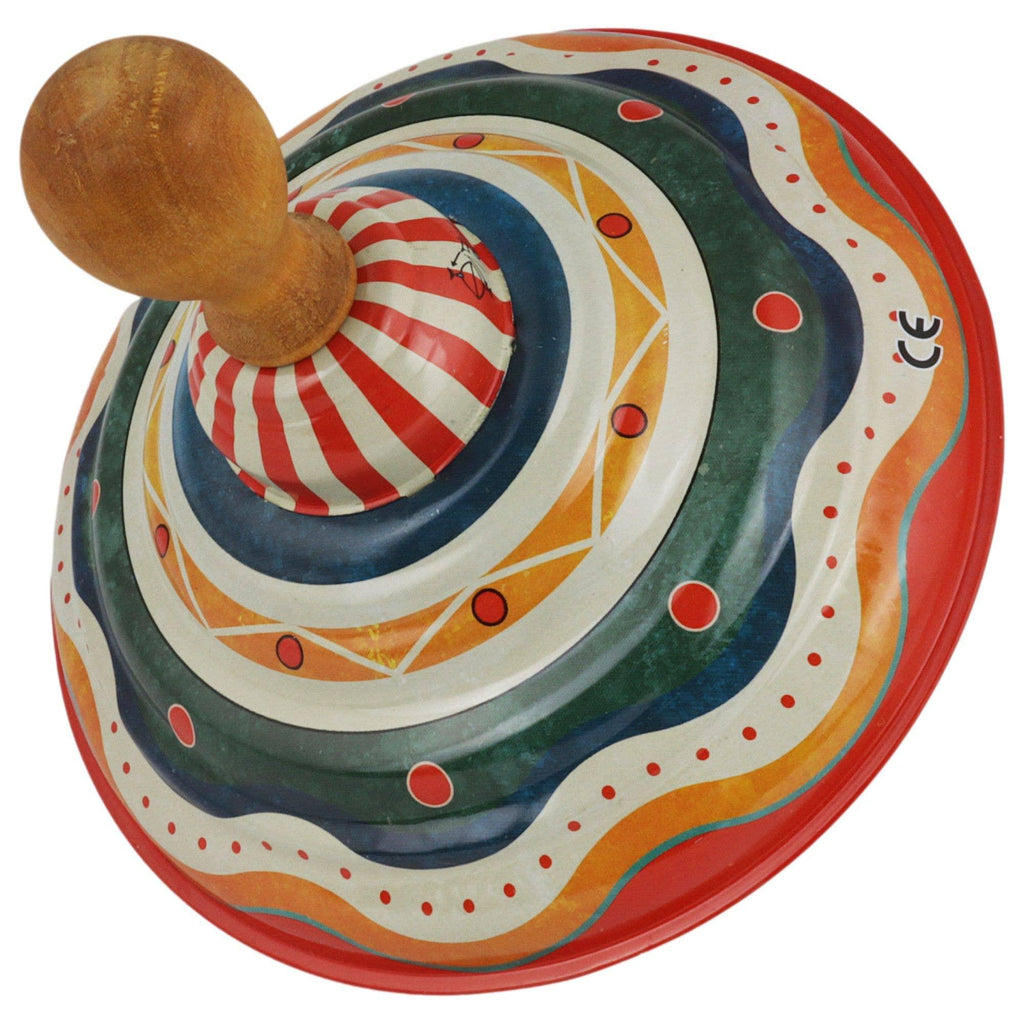 Großer roter Kreisel aus Blech, Blechkörper mit rotem Emailleüberzug, etwa 6 cm Durchmesser, 8 cm Höhe, leichtes Sammlerstück, Kreisel