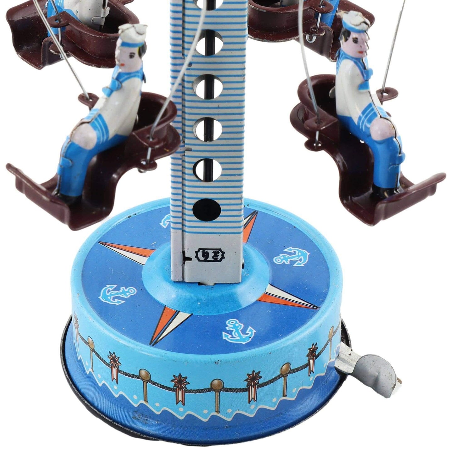 Met de hand opgewonden blikken carrousel Matrozen – Nostalgisch oud speelgoed met zeevaartmotieven.