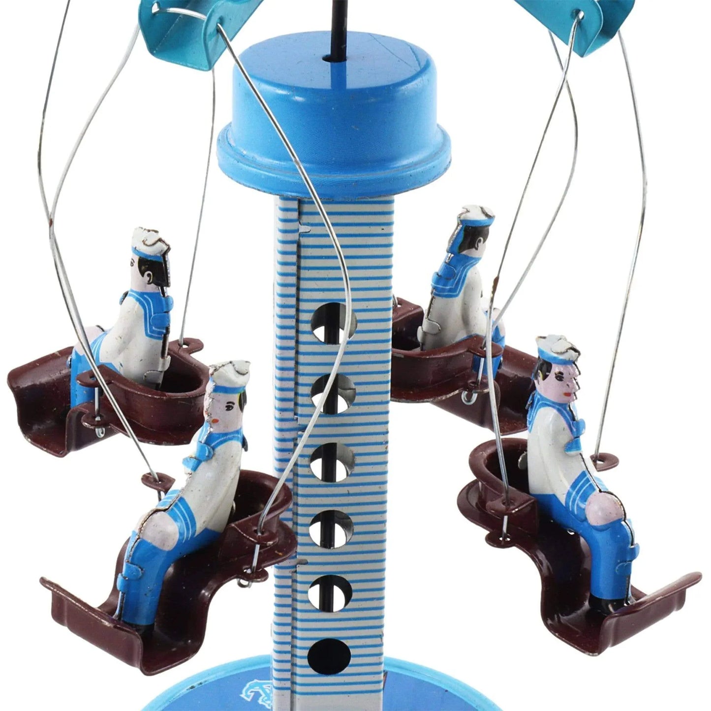 Met de hand opgewonden blikken carrousel Matrozen – Nostalgisch oud speelgoed met gedetailleerde beschildering en zeevaartsfeer.