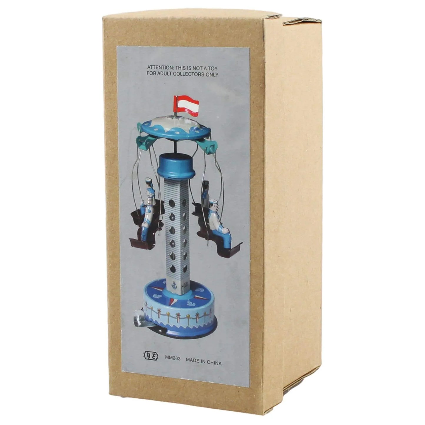 Met de hand opgewonden blikken carrousel Matrozen – Nostalgisch oud speelgoed in verpakking met zeevaartontwerp.