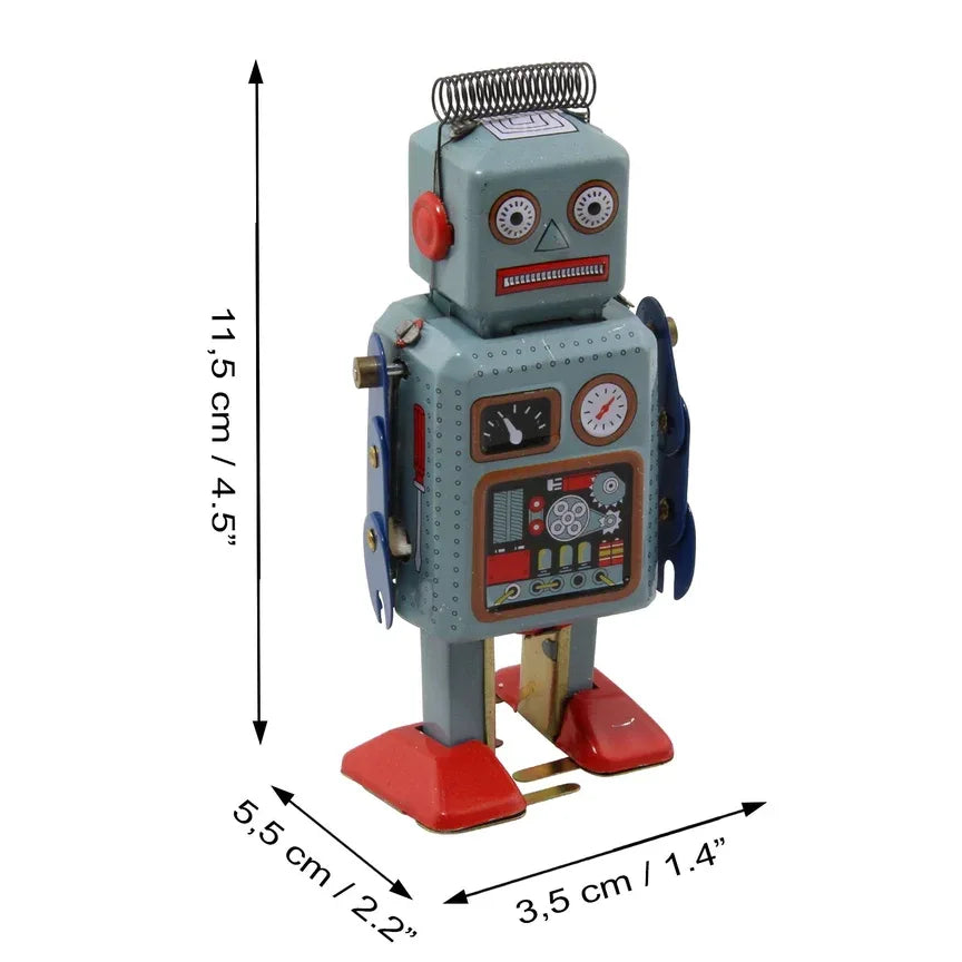 Handgearbeitete Roboter-Blechfigur „Rob“ – Altmodisches Design trifft Metallhandwerkskunst, detailreiche Darstellung eines Roboters.