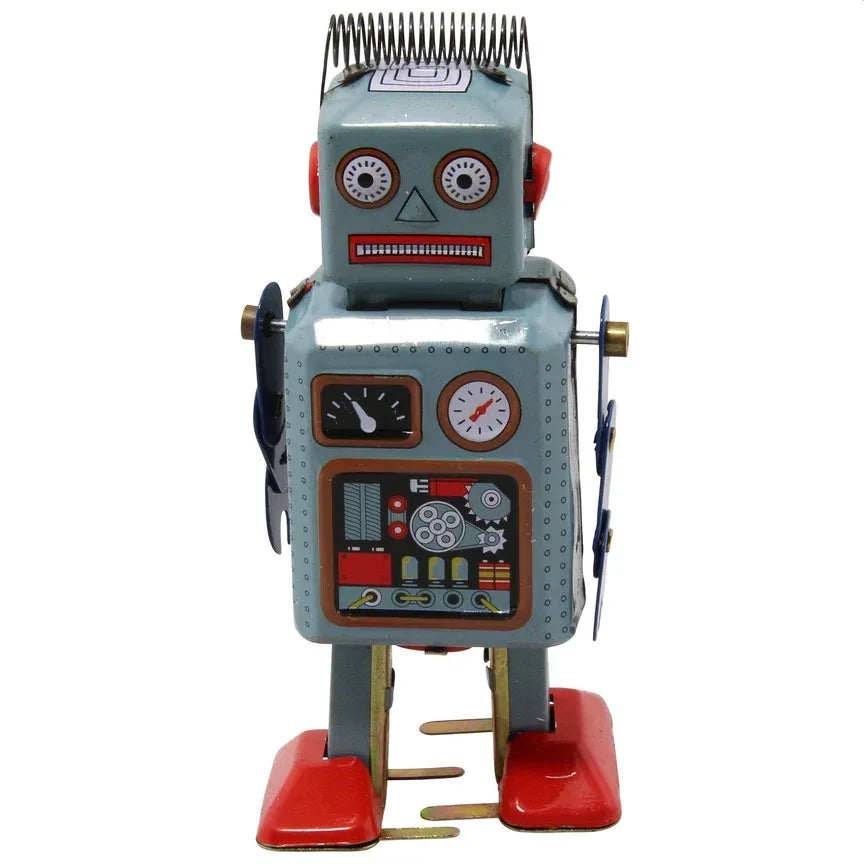 Figura de hojalata de robot hecha a mano «Rob» – Diseño antiguo se encuentra con la artesanía en metal.