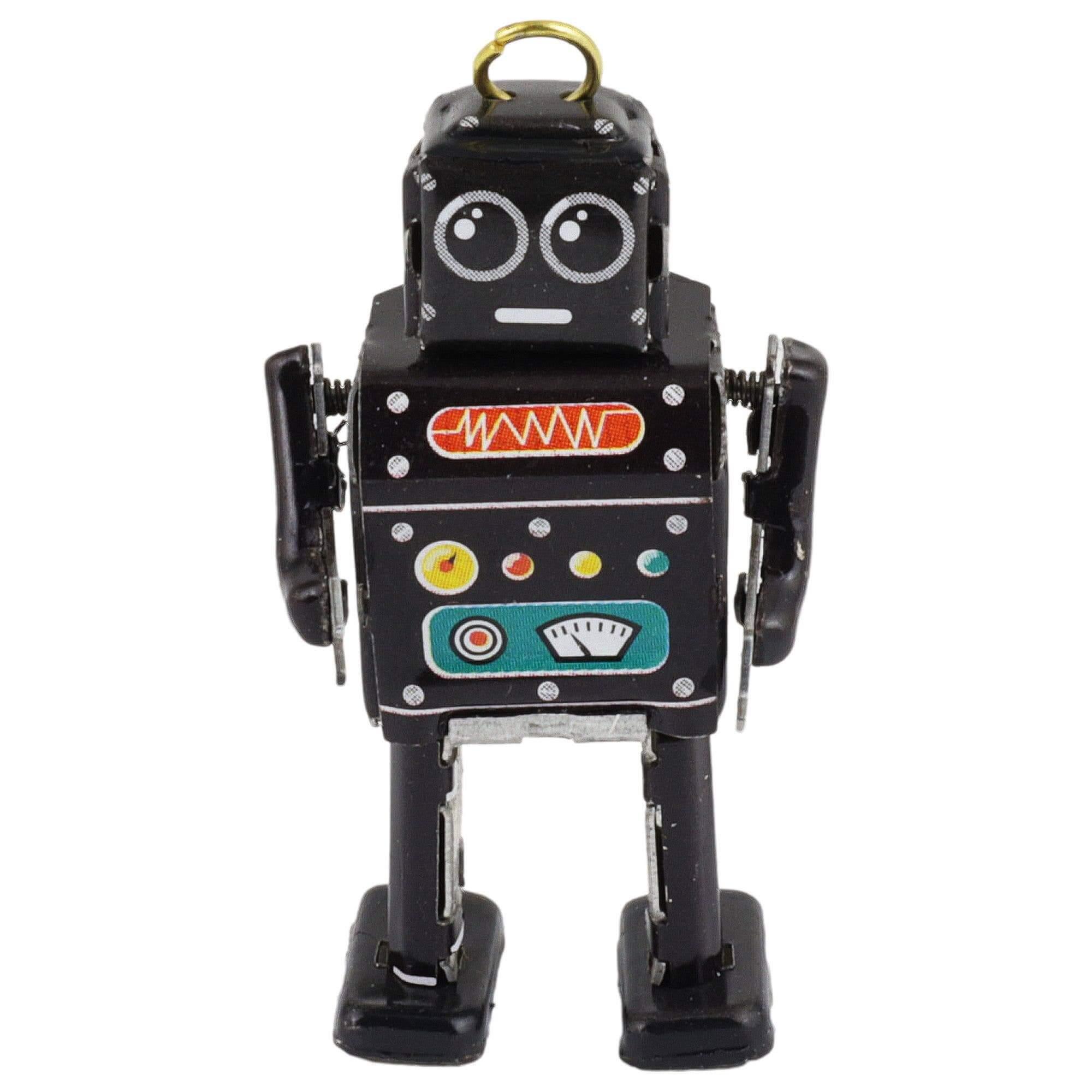 Retro-Blechroboter-Figur schwarz 4,8×2,5×1,7 cm 10 g fein bedrucktes Blech-Sammelstück hergestellt in Indien