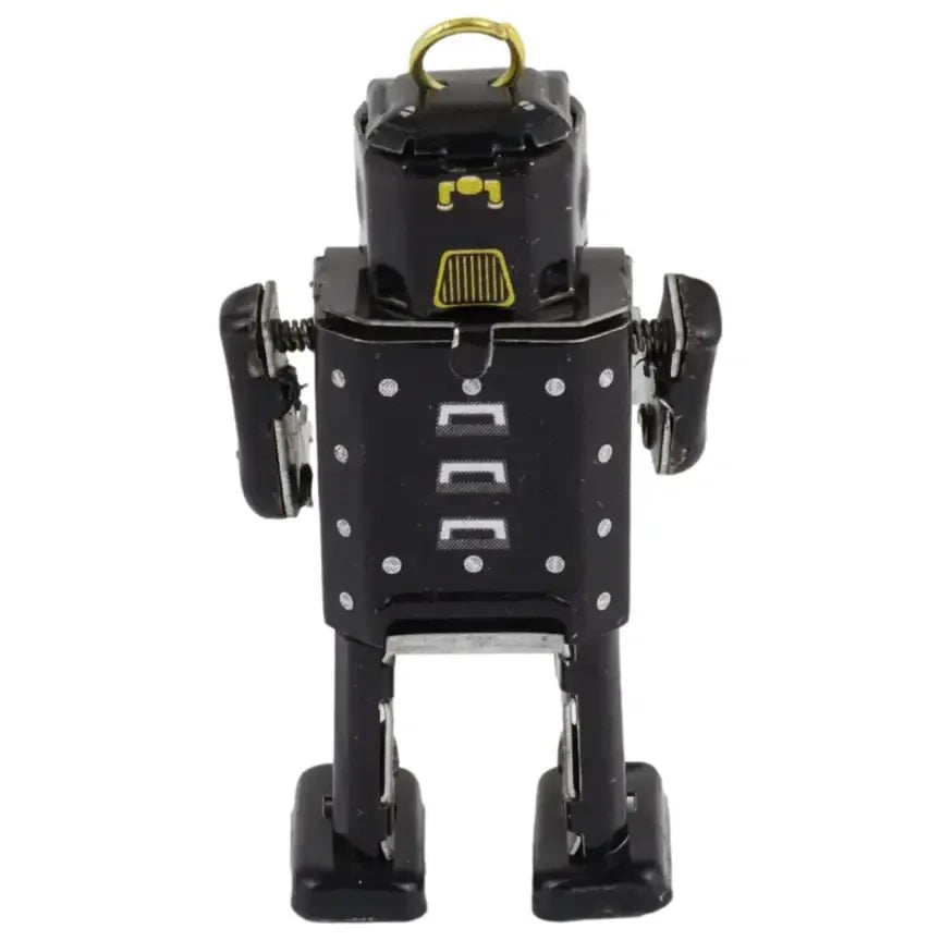Klassisches Blechspielzeug Mini-Roboterfigur Schwarz für Sammler und Schmuck – fein ausgearbeitete Bemalung und altmodisches Aussehen.