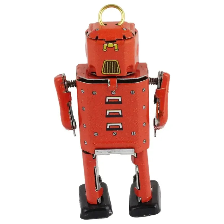Retro blikkleketøy robot mini rød – Vintage samlefigur pynt, detaljert rød blikkfigur i nostalgisk stil.