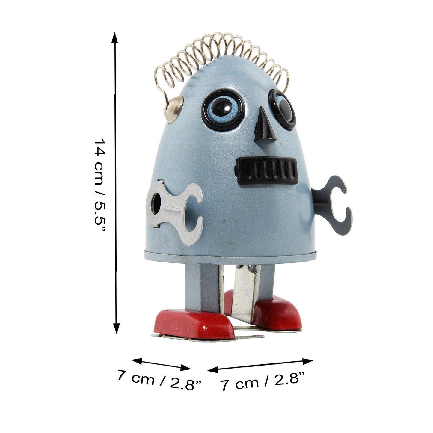 Huevo robot de hojalata plateado, juguete de cuerda con llave, pieza de colección - diseño nostálgico con detalles encantadores.