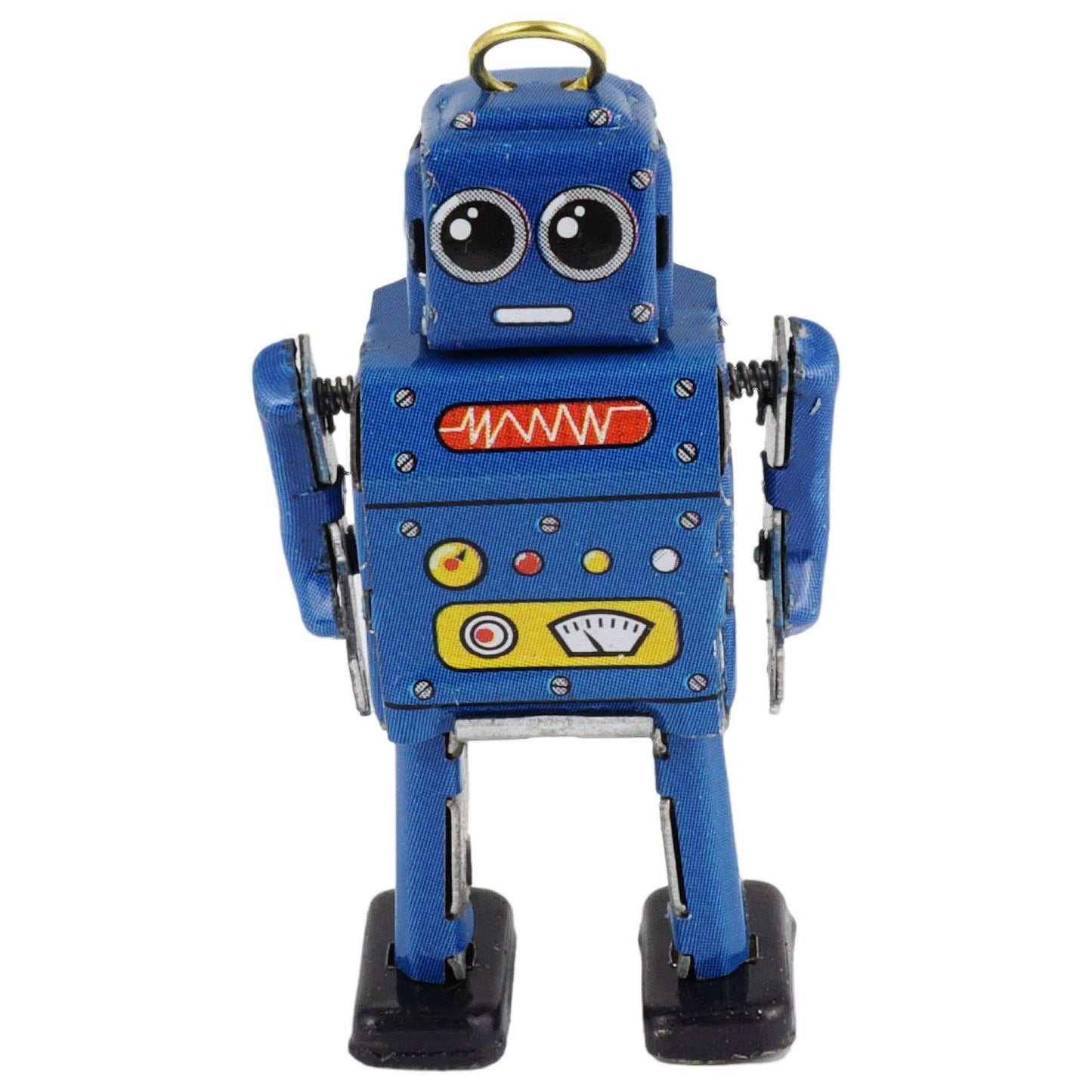 Mavi teneke robot mini figür el boyaması tenekeden 1,7 x 2,5 x 4,8 cm 10 g eski metal oyuncak