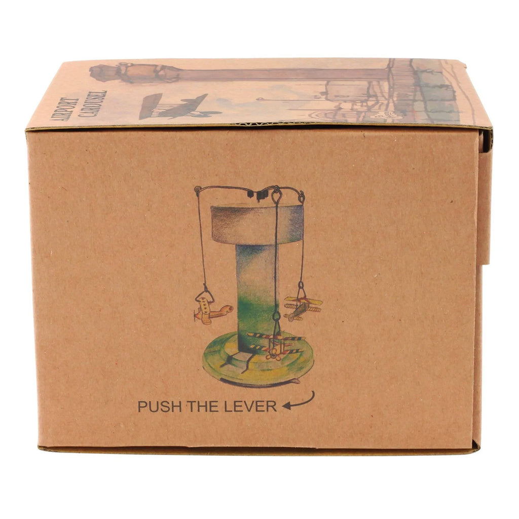 Régi fémjáték körhinta repülőgépekkel, kézzel festett, mechanikus, 3 repülőgép, csomagolás útmutatóval